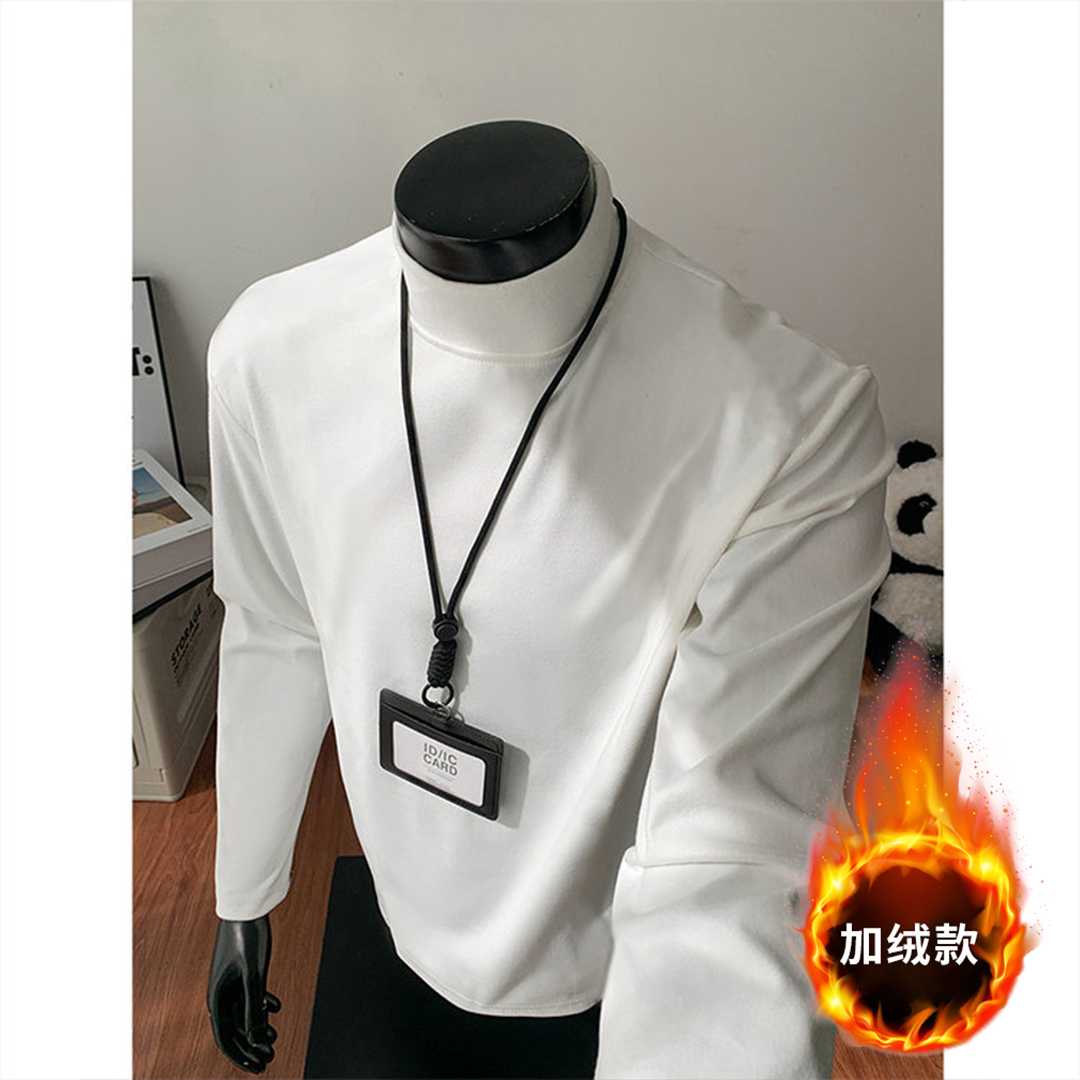 秋冬加绒加厚德绒保暖打底衫男女休闲百搭半高领上衣长袖内搭体恤