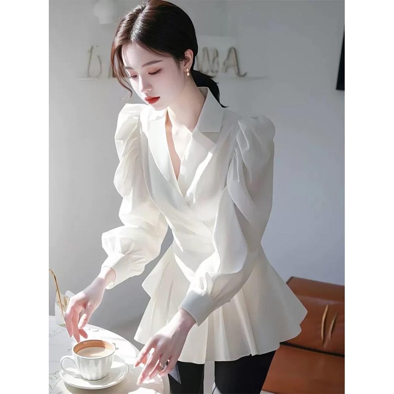 法式高级感白色衬衫女2026年春秋新款气质收腰设计感显瘦长袖上衣