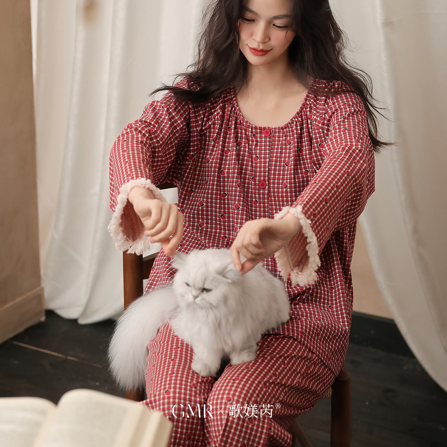 秋冬天睡衣女士纯棉长袖长裤慵懒宽松透气睡衣大码格子韩版家居服