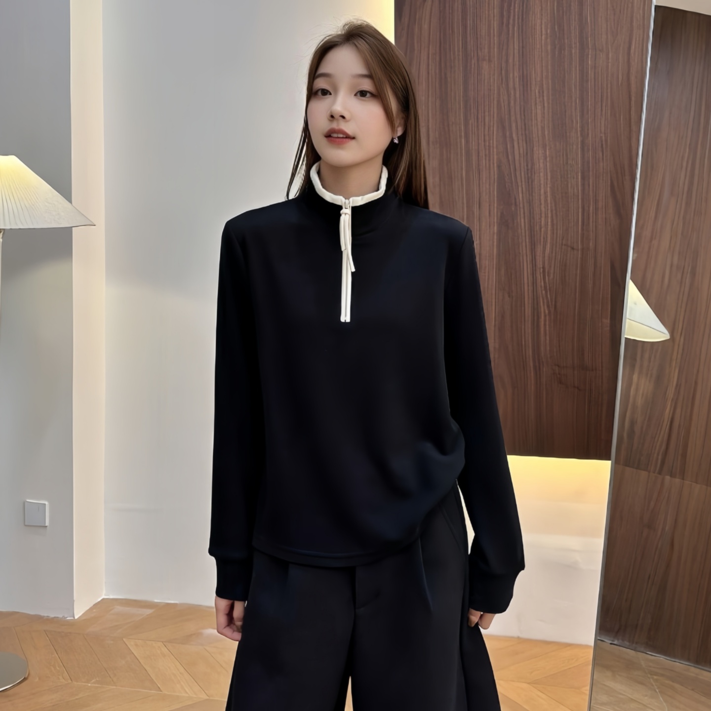 时尚简约立领拉链卫衣女2025秋季大码胖MM慵懒高级百搭长袖上衣