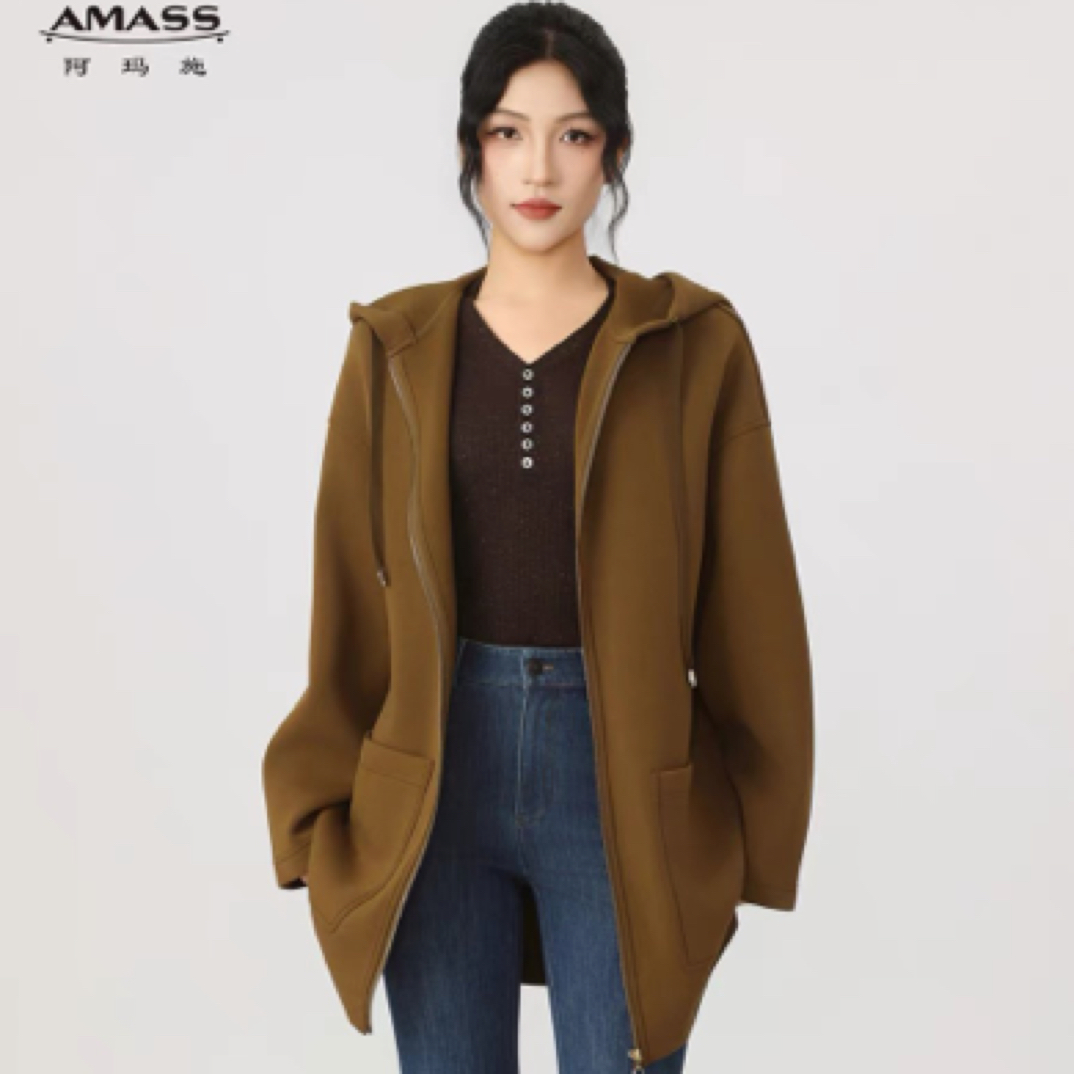 AMASS/阿玛施新款高级感早秋长袖宽松直下摆拉链外套540076