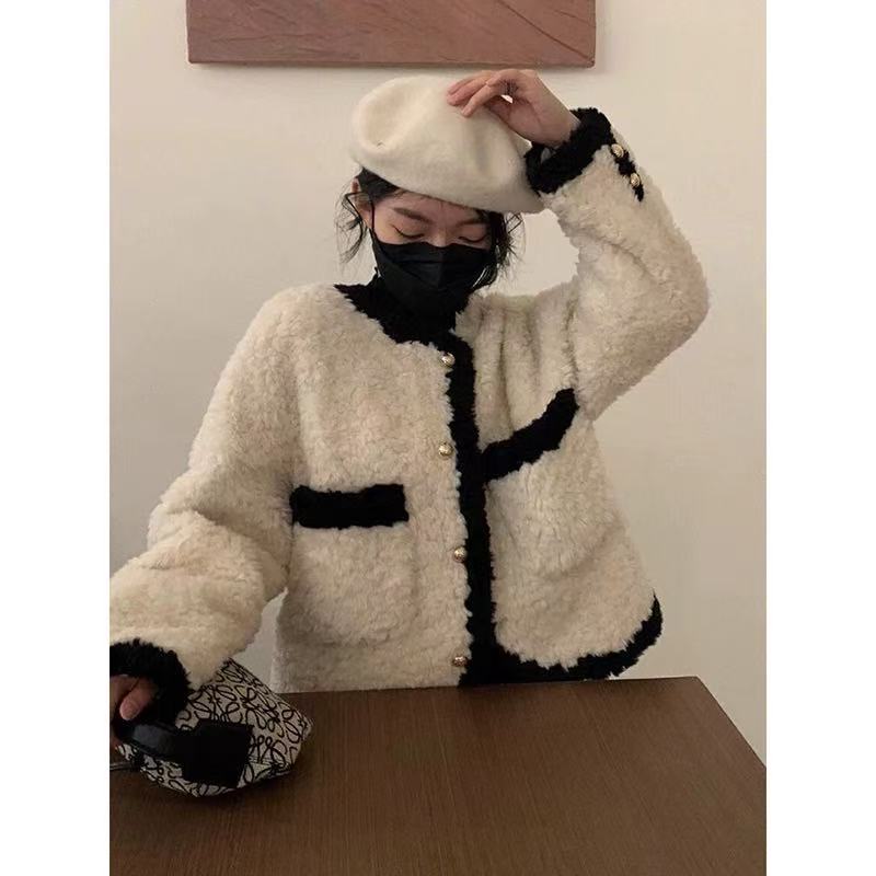 8140 M小香风撞色外套女春秋冬季韩系轻奢宽松加厚上衣