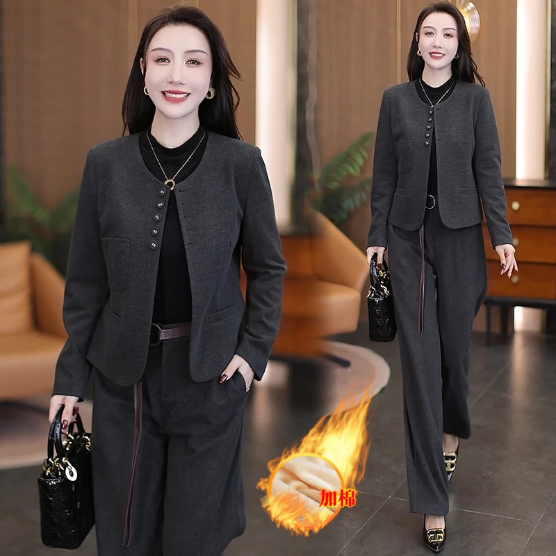 时尚加棉套装女2025冬新款洋气减龄气质上衣宽松百搭阔腿裤两件套