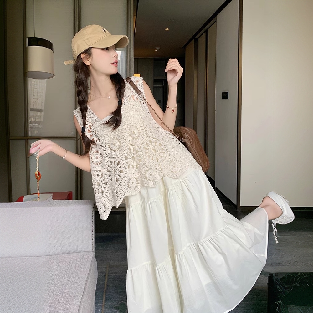 镂空披肩吊带裙套装女夏季2025新款今年流行叠穿马甲连衣裙两件套