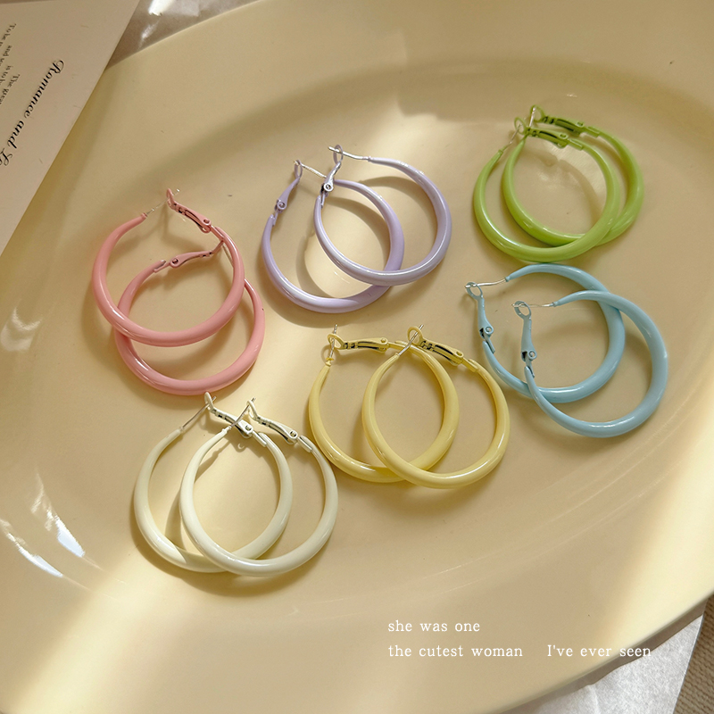 合金耳饰 马卡龙色系大耳环圈圈女新款耳钉耳坠独特夸张耳饰配饰