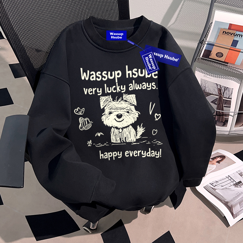 WASSUP HSUBE小众趣味卡通情侣圆领卫衣秋季重磅美式慵懒宽松上衣