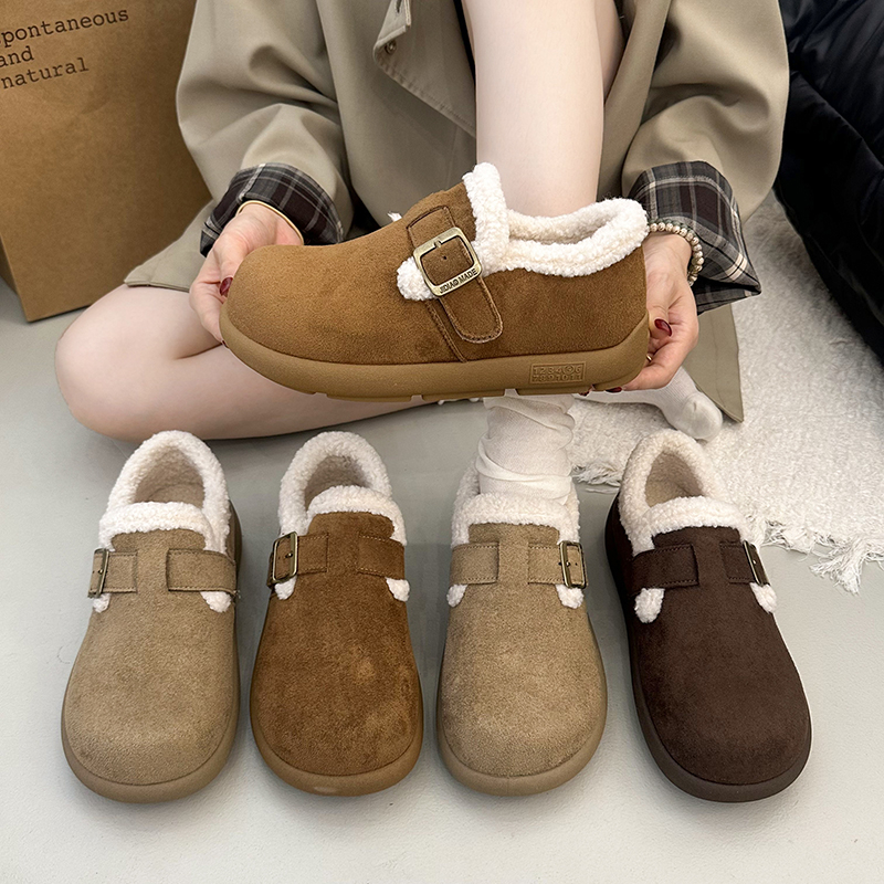 厚底加绒勃肯鞋女2025冬季新款一脚蹬毛毛保暖雪地靴休闲豆豆棉鞋