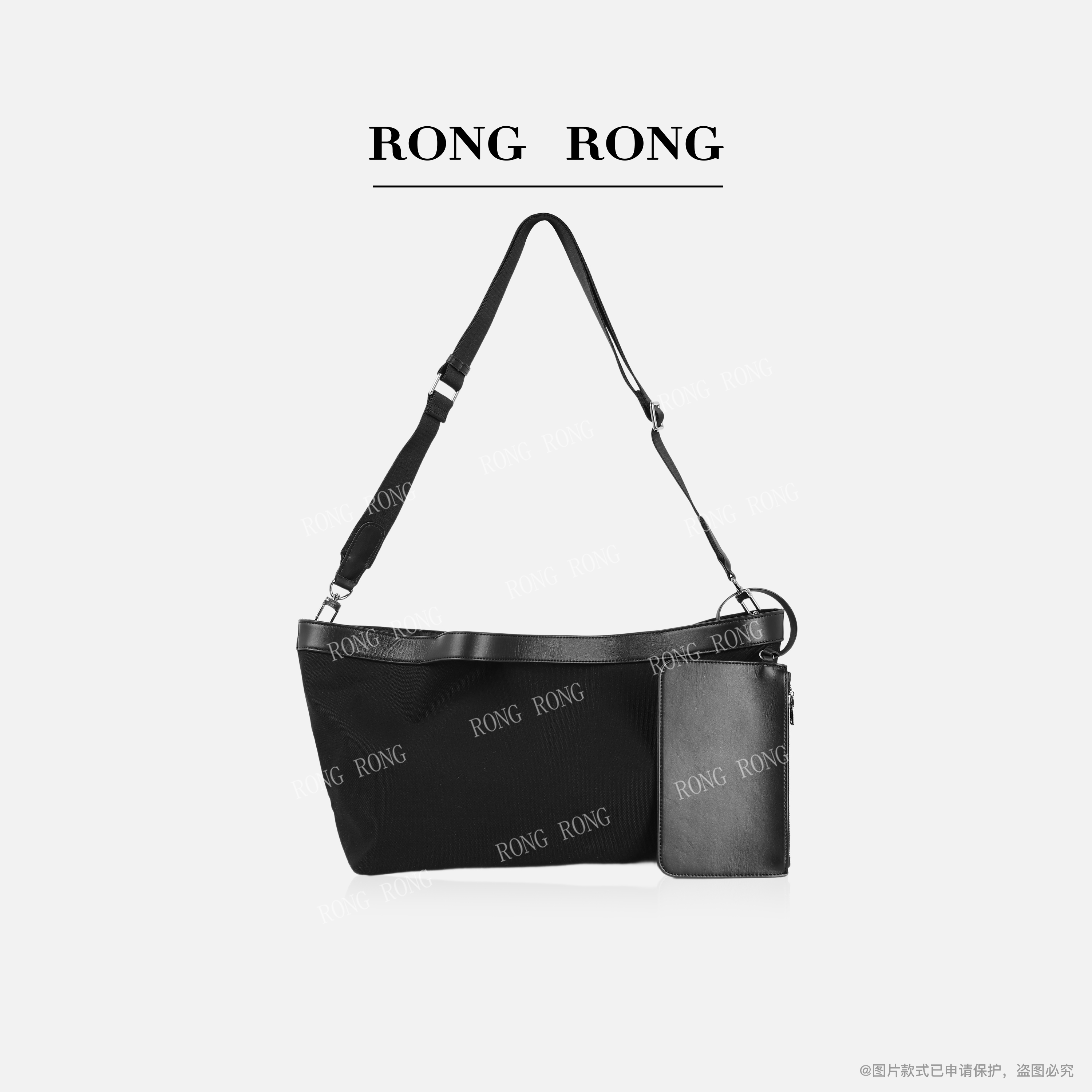 溶溶RONGRONG 头层牛皮配帆布极简老钱风通勤单肩包6071RR