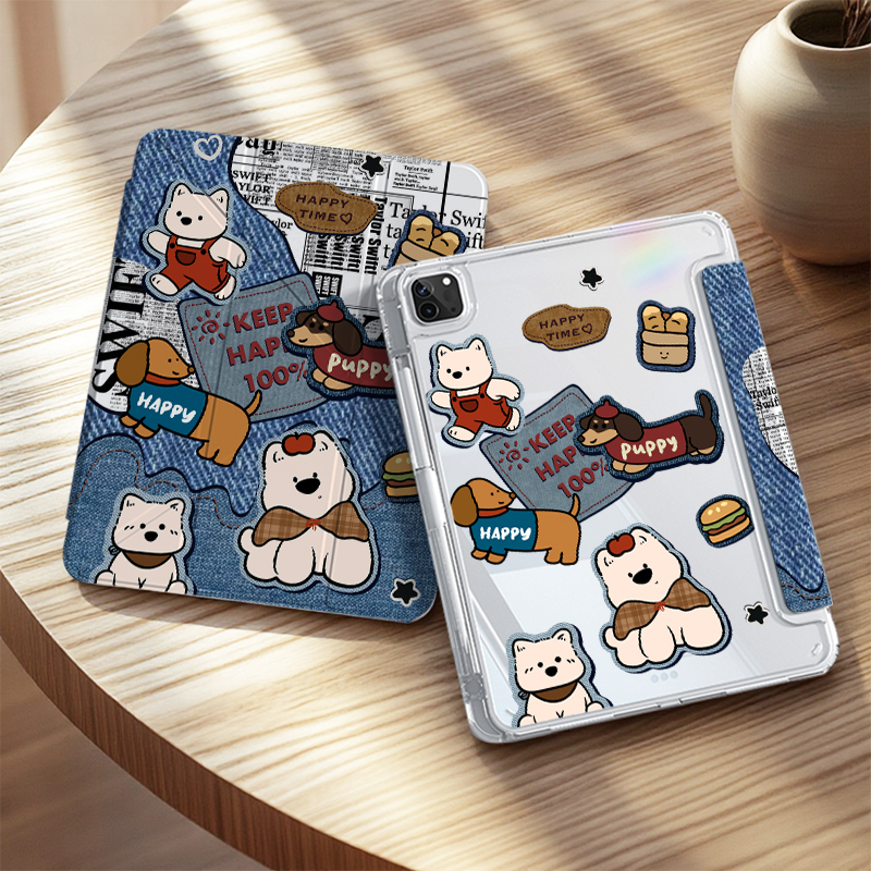 绘绘兔卡通小狗适用ipad11平板保护壳air7保护套旋转防弯防摔三折