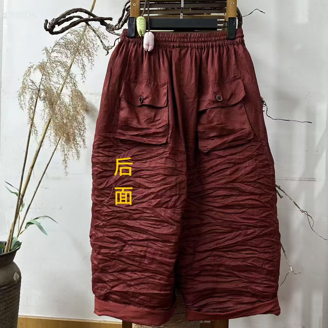 麻四--原创苎麻复古时尚百搭双层工装口袋老爹裤中国风女装