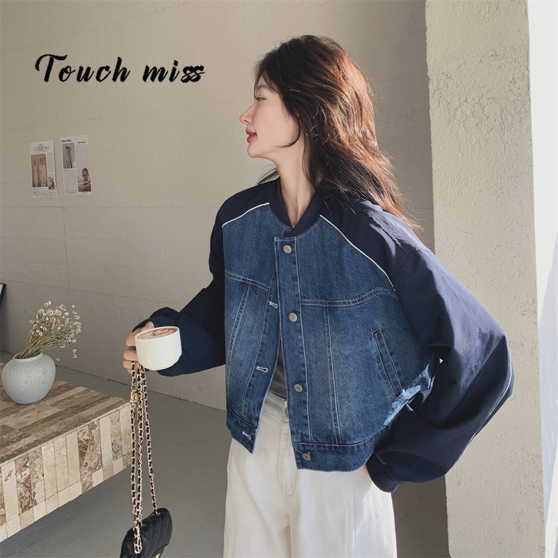 TOUCH MISS拼接牛仔棒球服短外套女春秋2025新款小个子休闲夹克火