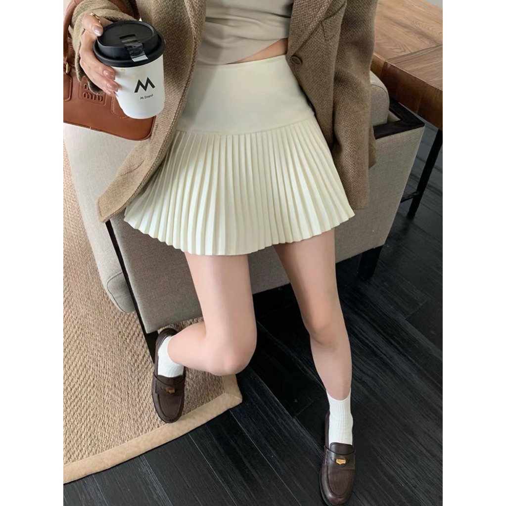 毛呢半身裙女秋冬2025新款学生复古高腰百褶A字宽松休闲短裙子ins