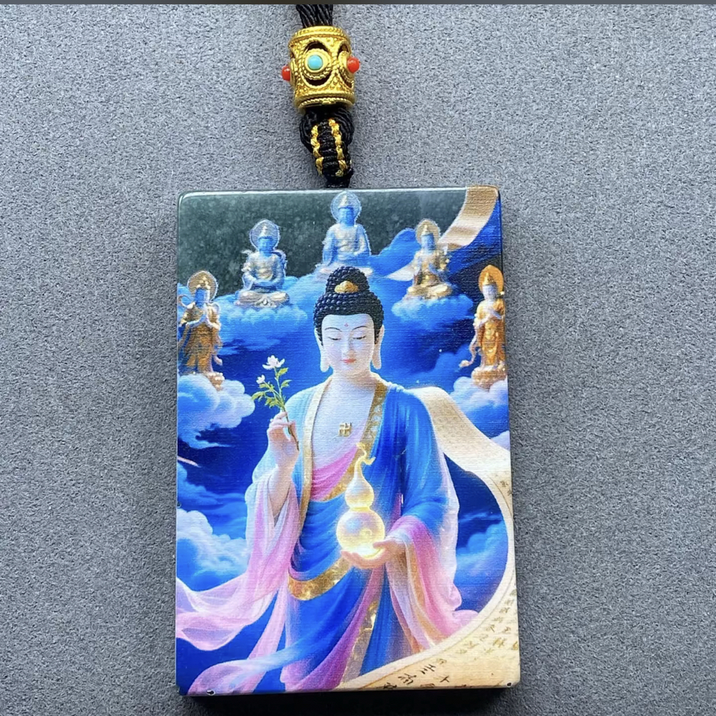 翡翠A货佛观天下如来观音手工隐雕彩绘【超哥宠粉】