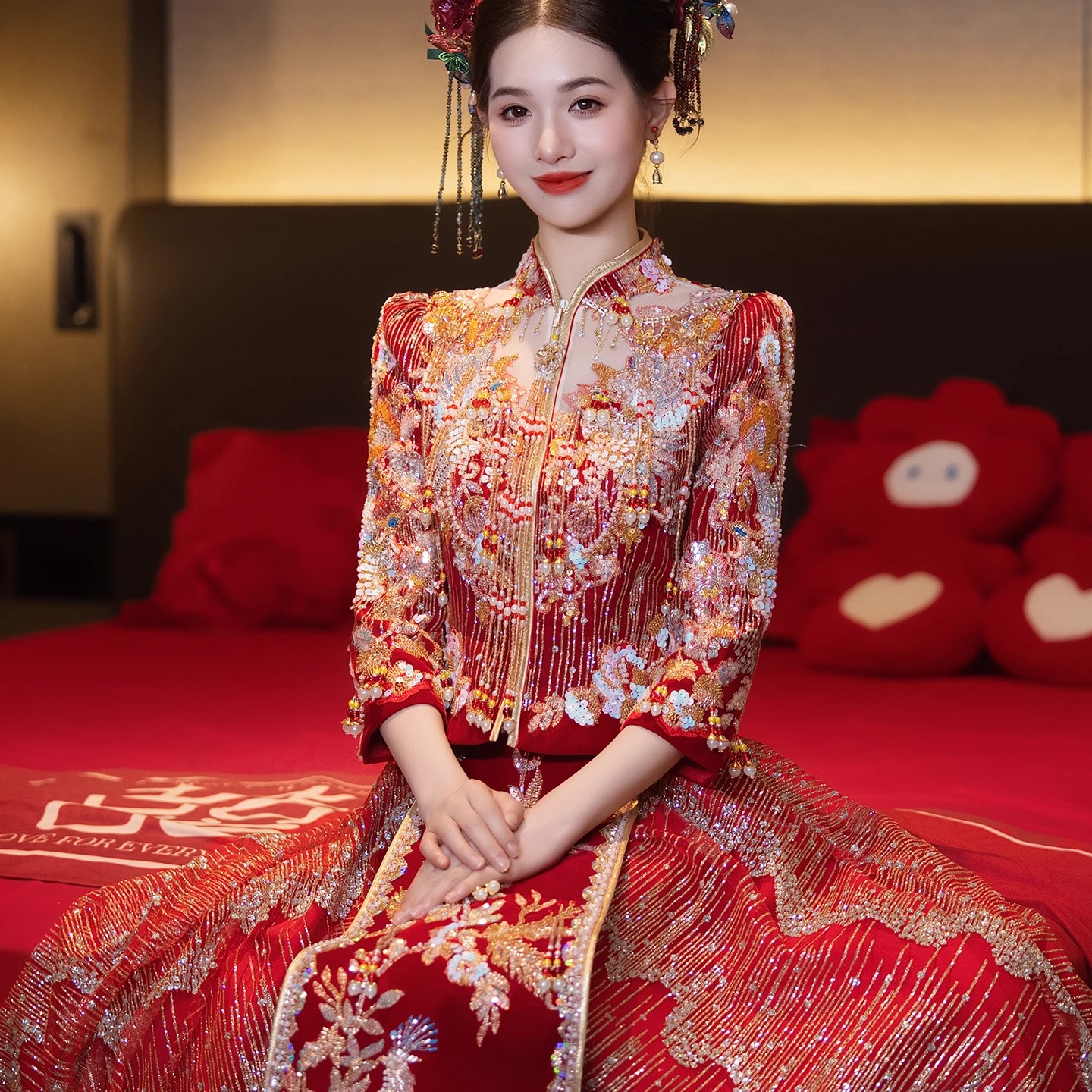 大码秀禾服胖mm敬酒服夏季薄款出阁服显瘦中式婚纱出阁服高端嫁衣
