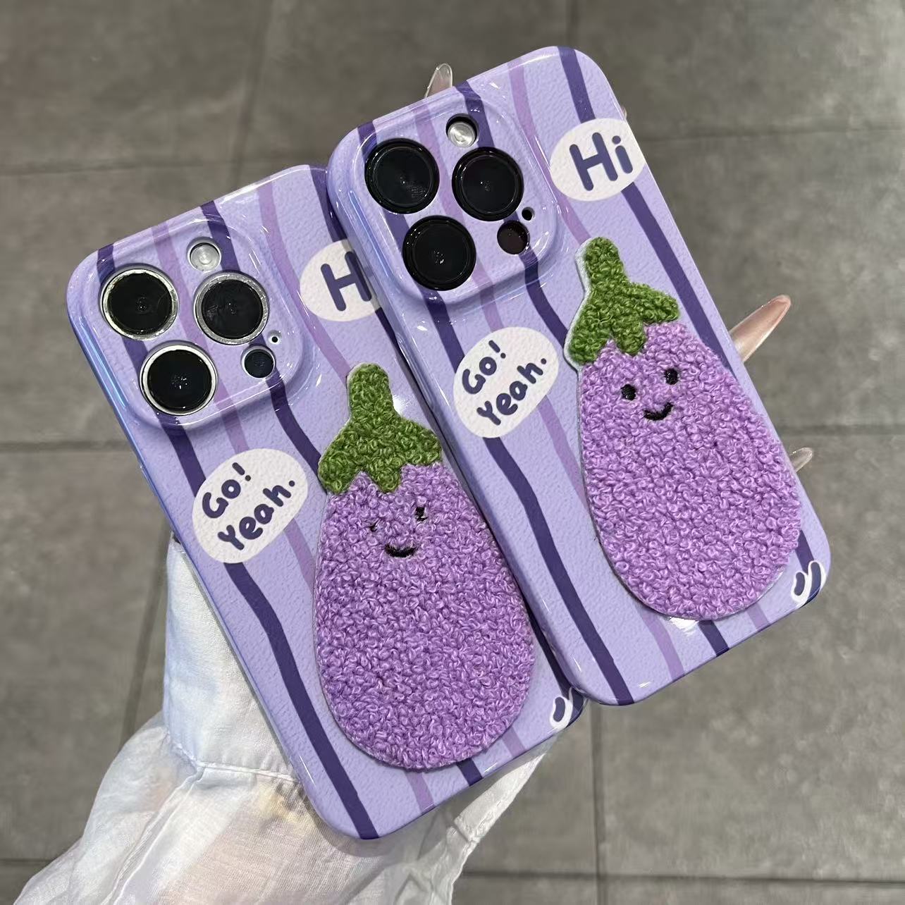 奥菲顿紫条纹刺绣茄子适用苹果17/16菲林手机壳华为vivoppo小米15