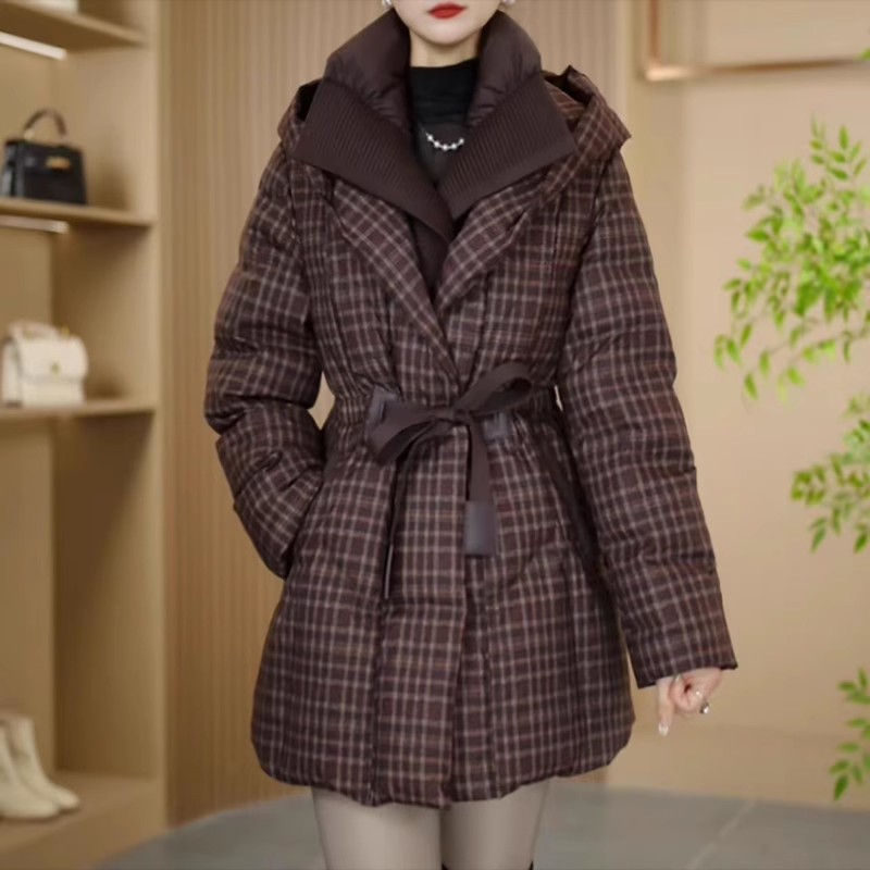 25889冬季新款优雅时尚百搭气质显瘦减龄休闲白鸭绒羽绒服中长款