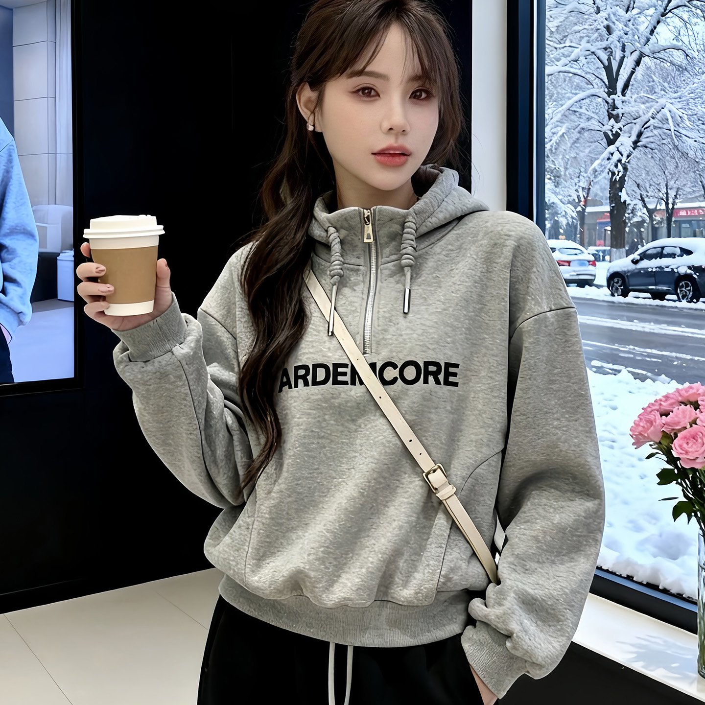 加绒加厚字母刺绣卫衣女2025秋冬新款时尚百搭休闲显瘦保暖打底衫