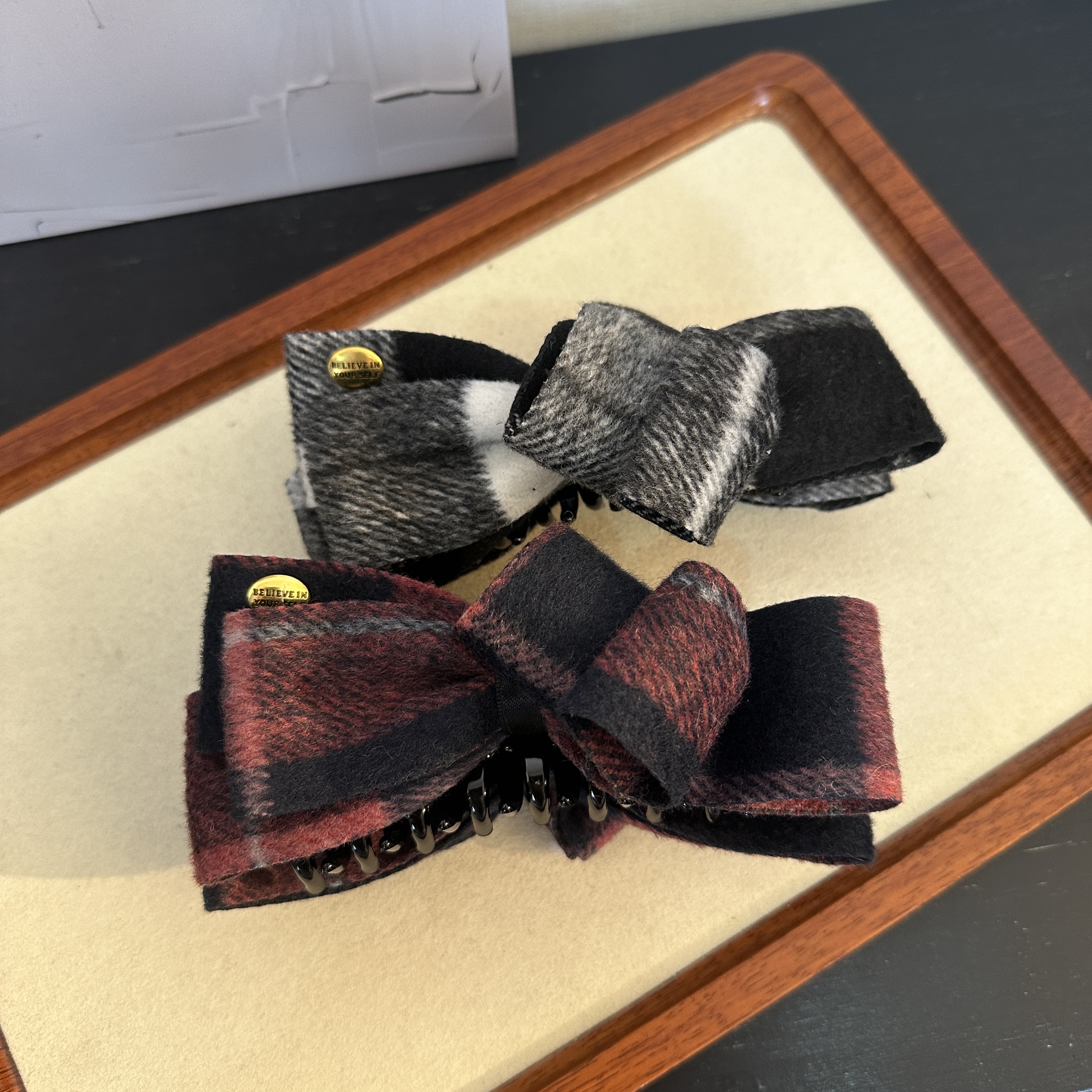 香蕉夹-千金风森系女香蕉夹格纹发夹时尚可爱百搭