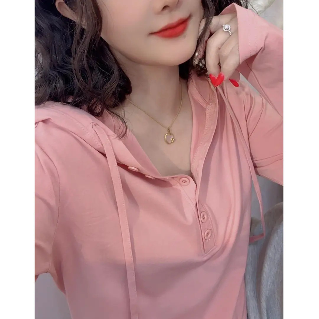 简约休闲时尚连帽长袖T恤新款卫衣女洋气春秋宽松百搭打底衫上衣