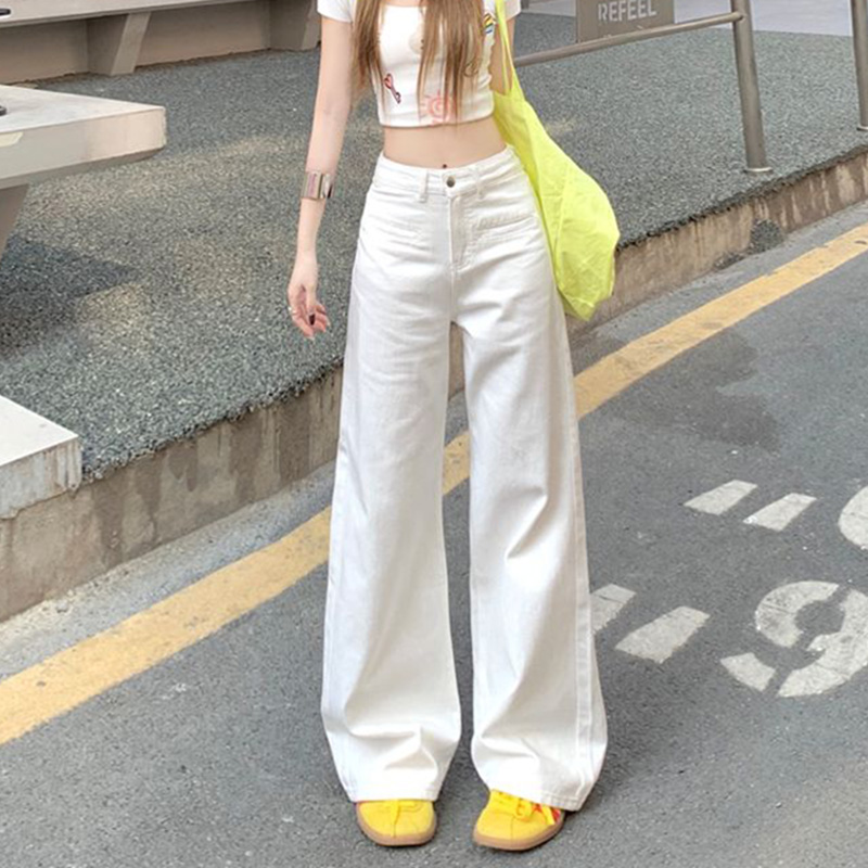 白色阔腿牛仔裤女2025新款夏季薄款高腰小个子休闲百搭垂感拖地裤