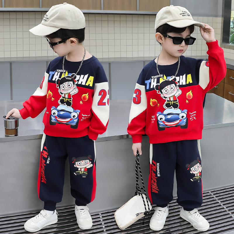 哪吒儿童装男童秋装套装2025新款春秋季男孩时髦帅气运动两件套潮