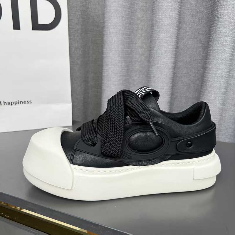 【弯刀鞋】秋季薄款真皮厚底运动鞋增高轻便透气黑白潮男式休闲男鞋