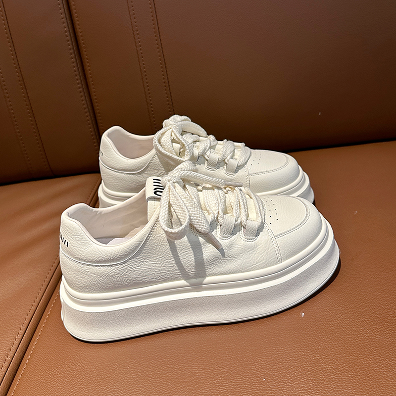 潮牌厚底小白鞋女2025秋冬加绒百搭真皮松糕鞋小个子休闲运动板鞋