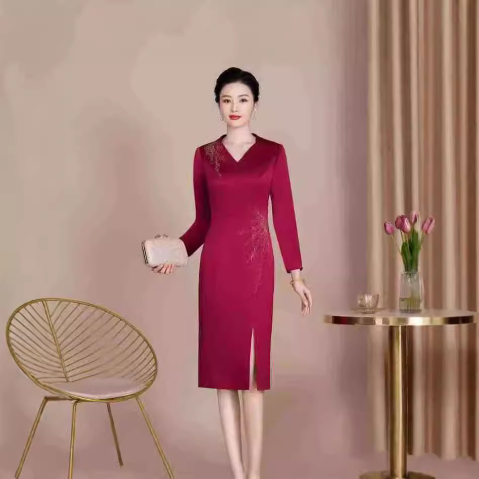 古蕴热卖中国风喜妈妈改良旗袍新中式晚礼服婚宴喜婆婆敬酒连衣裙