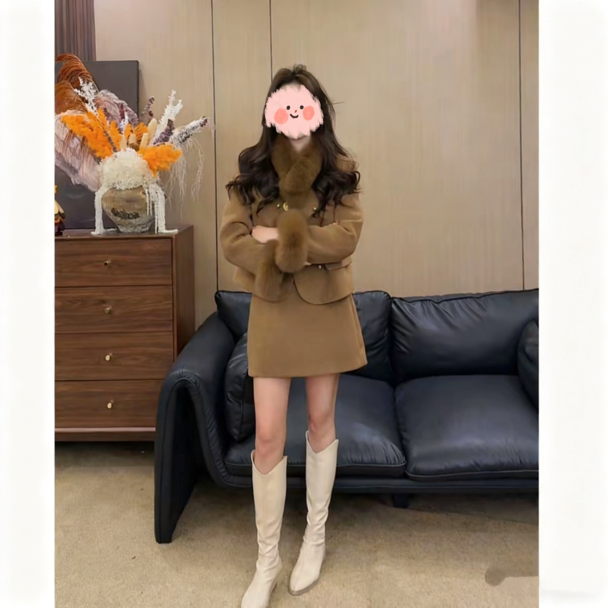 【高定套装】90白鸭绒狐狸毛小众设计款时尚套装00122