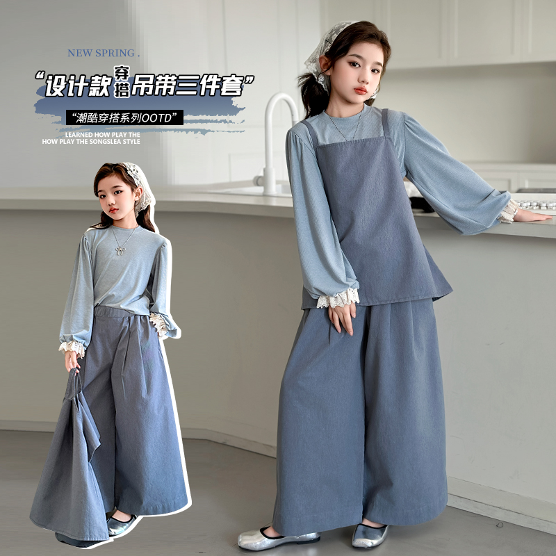 女童2025早春田园风休闲三件套6-12岁15中大童小女孩洋气宽松套装