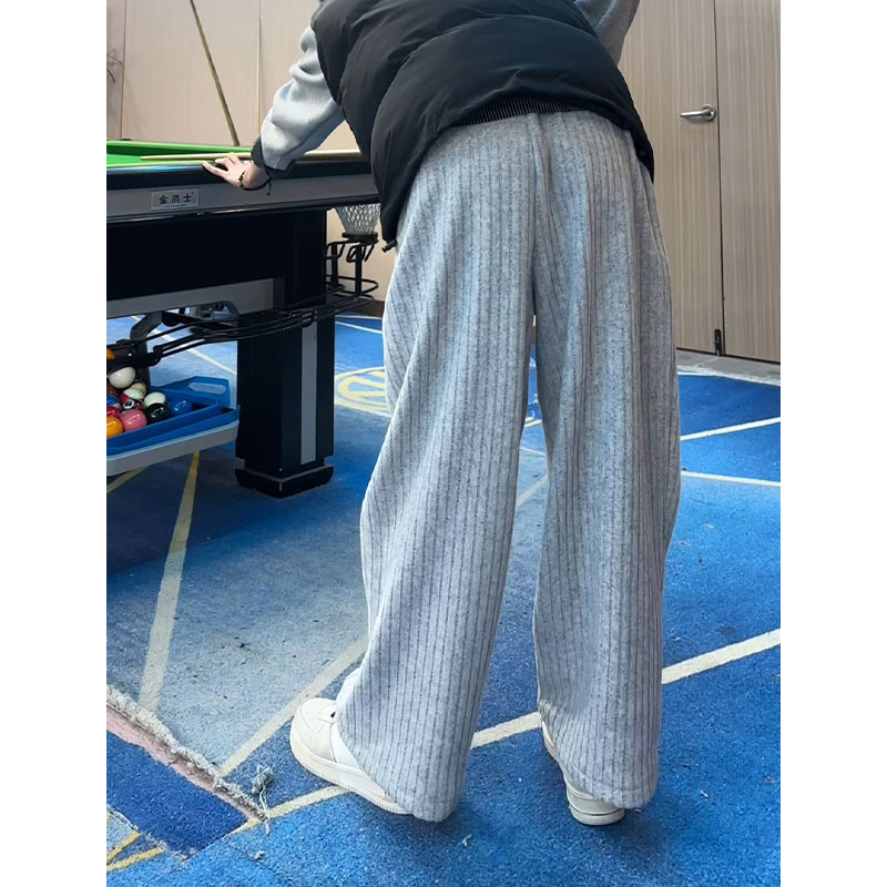 美式重磅加绒卫裤男秋冬新款潮牌宽松百搭肌理抓绒直筒运动休闲裤