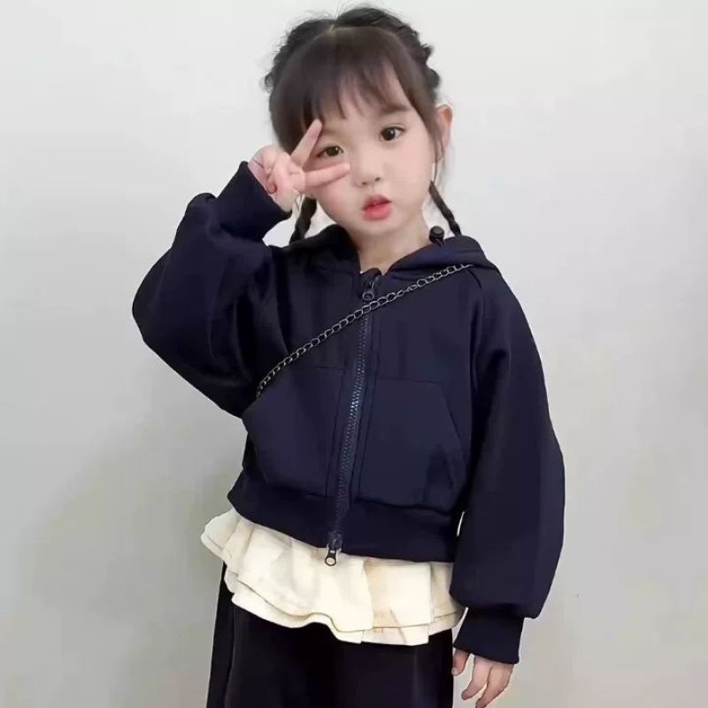 现货女童幼儿园两件套春秋儿童短款连帽外套阔腿裤运动风休闲套装