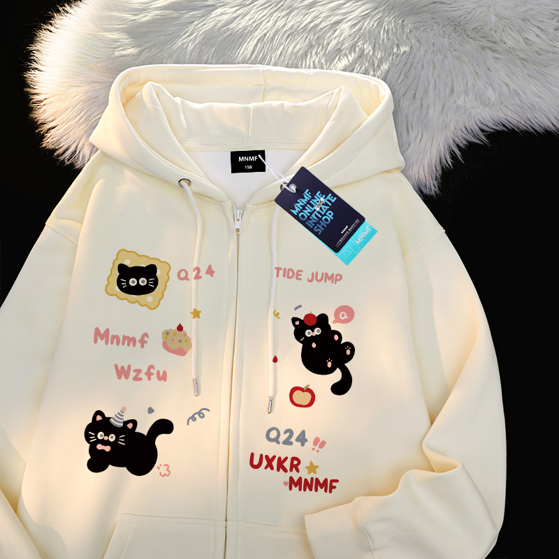 2025新款猫猫字母印花女童拉链开衫外套秋冬装宽松百搭中大童上衣