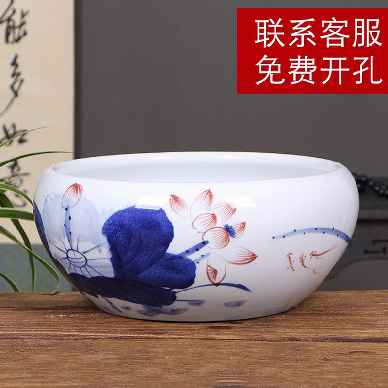 景德镇陶瓷花盆水培碗莲盆睡莲铜钱草绿萝多肉花盆客厅摆件金鱼缸