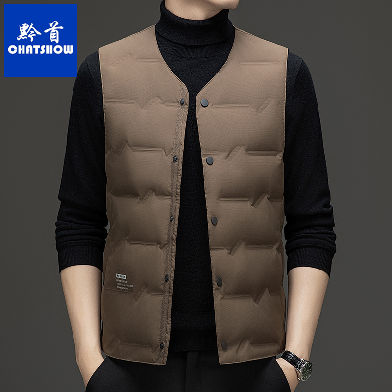 正品白鸭绒羽绒马甲男款V领轻薄保暖鸭绒背心时尚无袖保暖马夹男