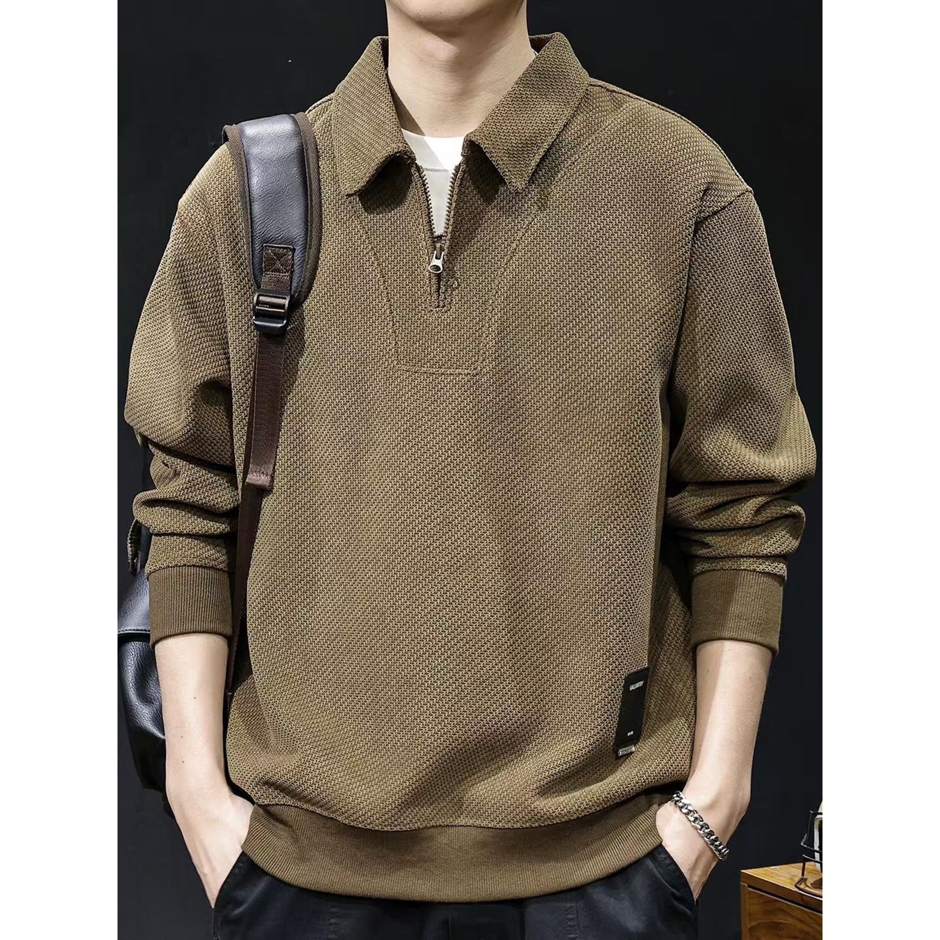 【万达撤柜】欧棉加绒针织拉链翻领男士卫衣2025新款秋季宽松大码