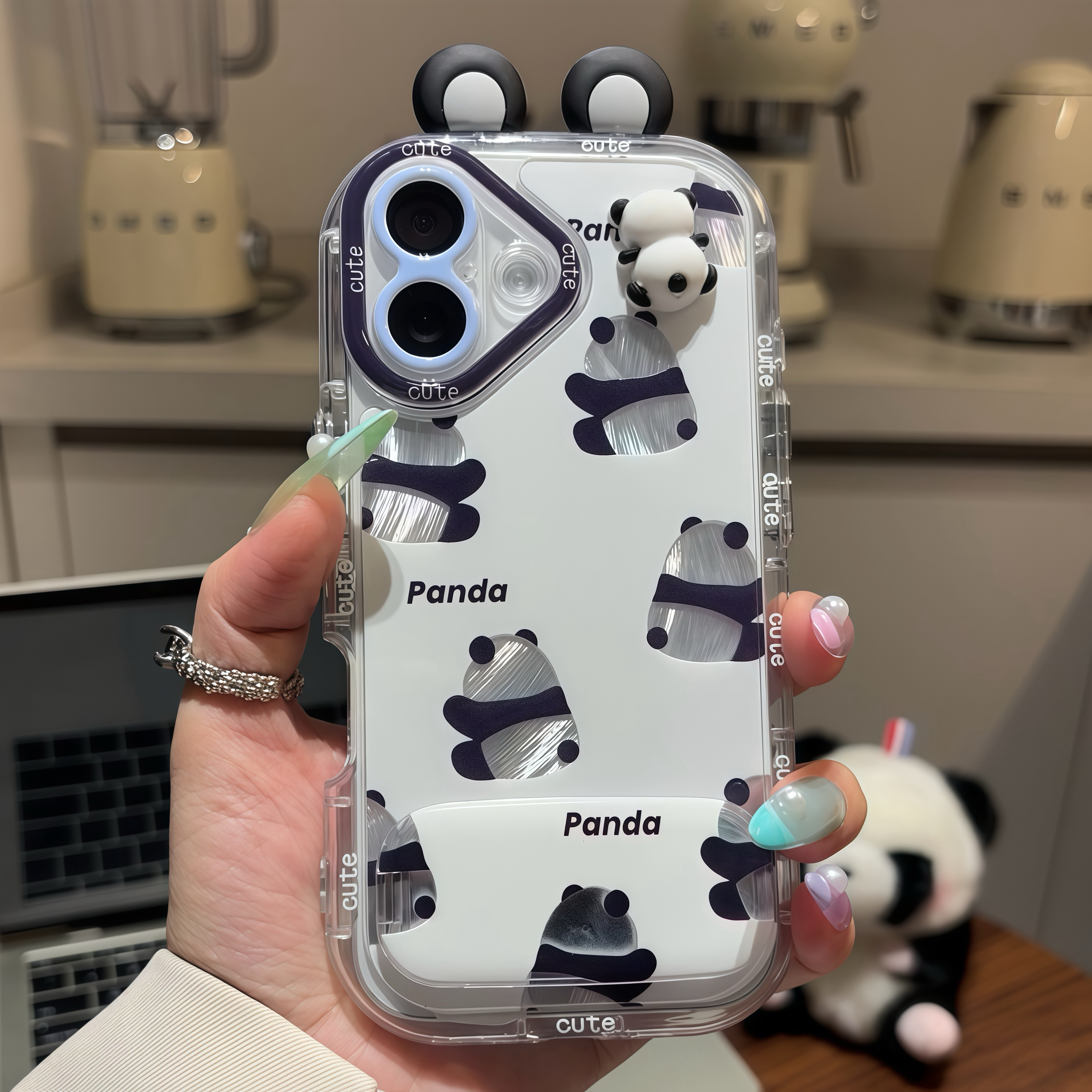 熊猫耳朵镜子支架适用iPhone苹果16手机壳华为p70vivoppo小米15套