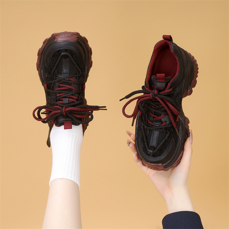 网面透气薄款老爹鞋女 2025春季新款厚底6CM显脚小增高休闲运动鞋