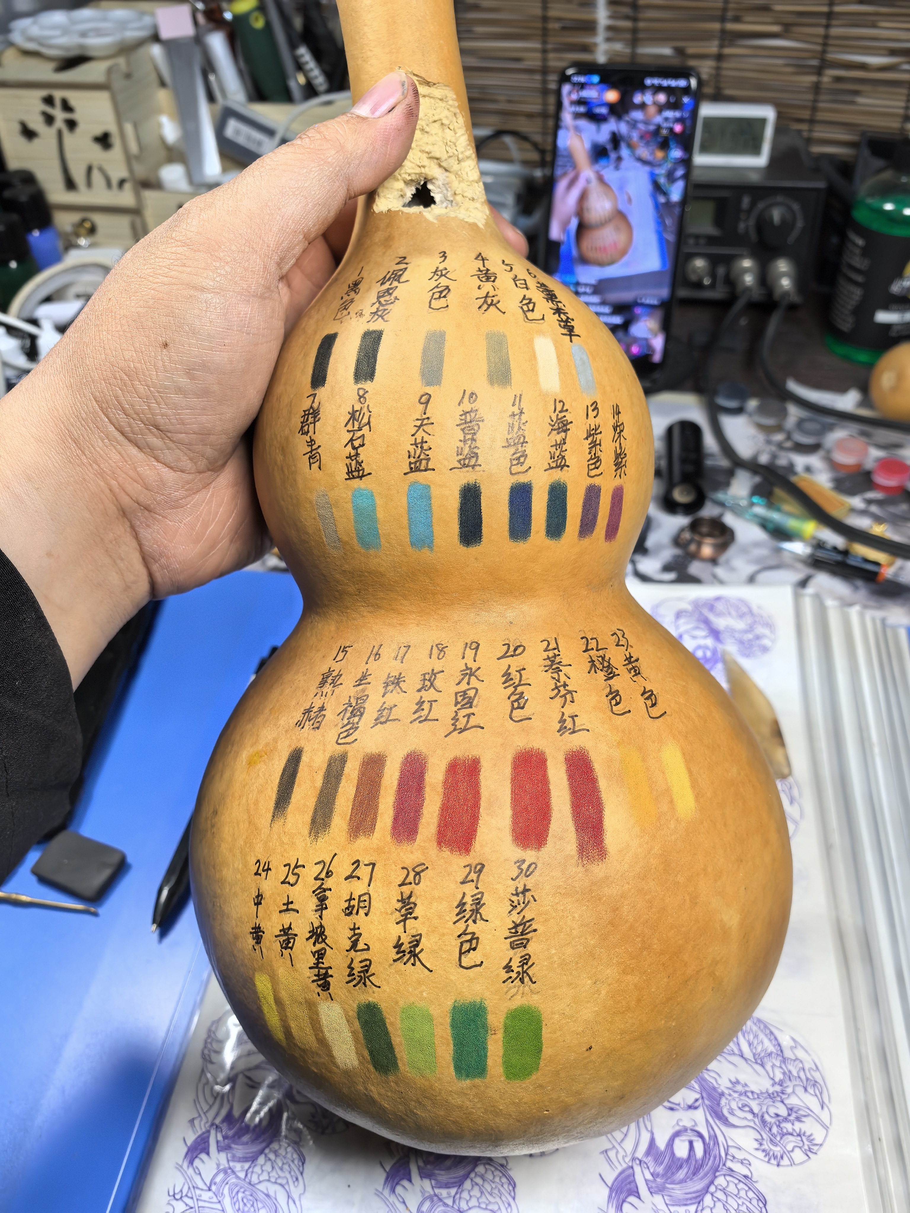 葫芦玉竹针刺颜料，墨刻上黑色，比水色粘稠，比纹身色稀，玉缘阁葫艺