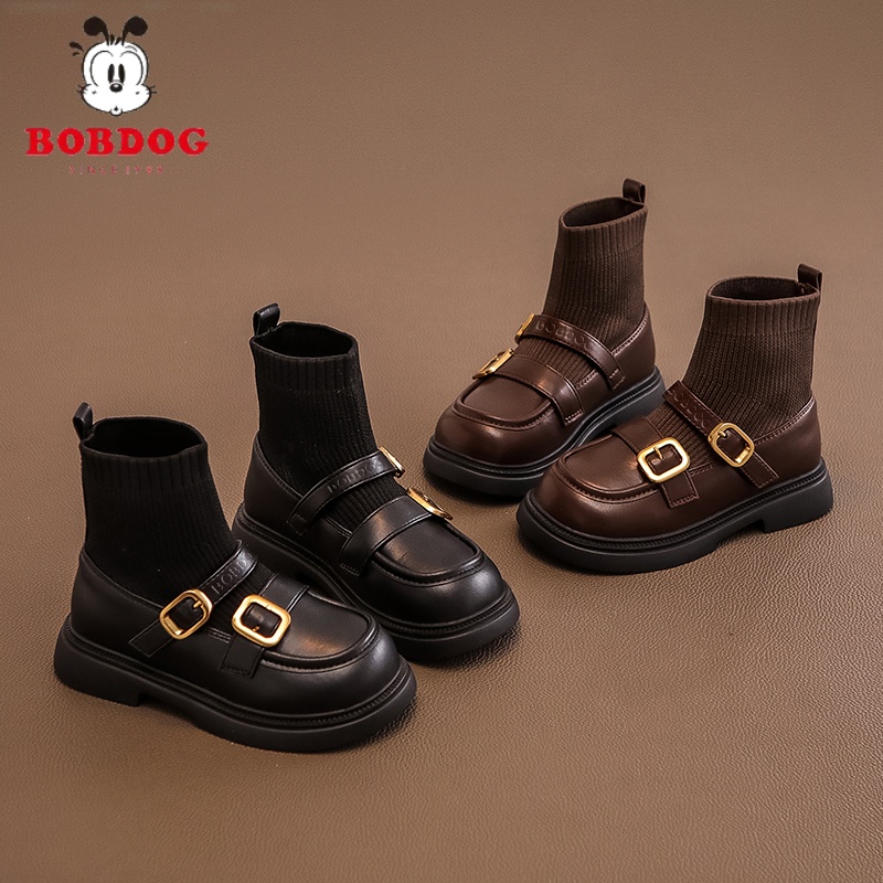 巴布豆女童鞋儿童马丁短靴子2025秋冬季皮靴袜靴女孩加绒公主洋气