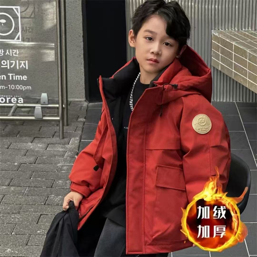 男童加绒加厚棉衣外套派克服2025加厚中大童新款男孩冬季儿童棉服