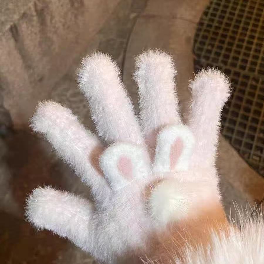 【吖比】猫咪耳朵可爱少女心针织手套保暖分指毛绒冬天驾车个人用品