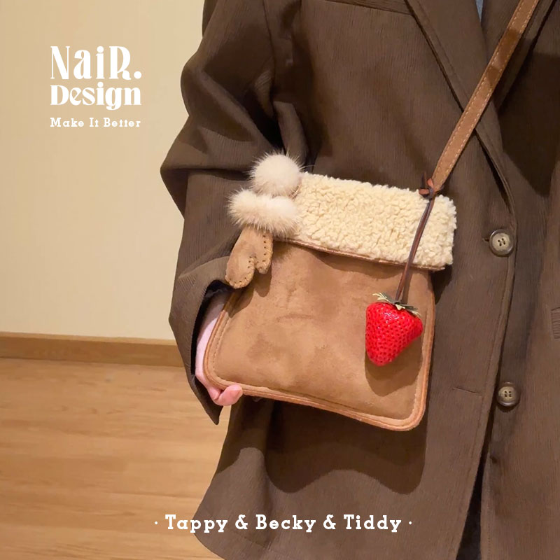 古莉奈尔麂皮绒毛绒手套挂件斜挎包可爱小方包女时尚百搭秋冬包