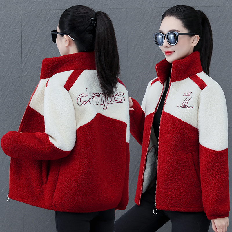 2025秋冬季新款立领拼接袖数字7立体印花加绒加厚冬季外套