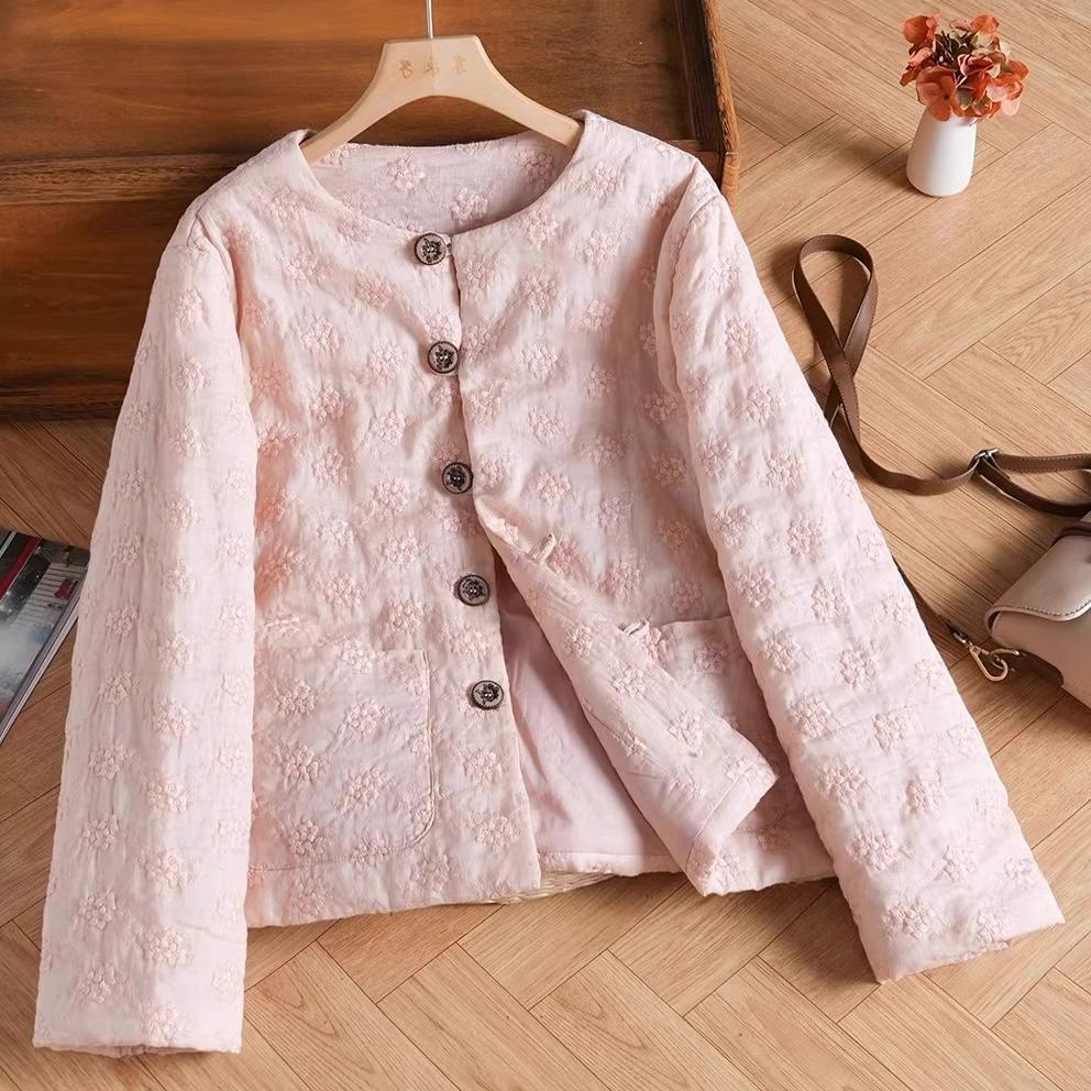 新中式国风亚麻棉衣外套女2024冬复古重工刺绣加厚保暖棉服小棉袄