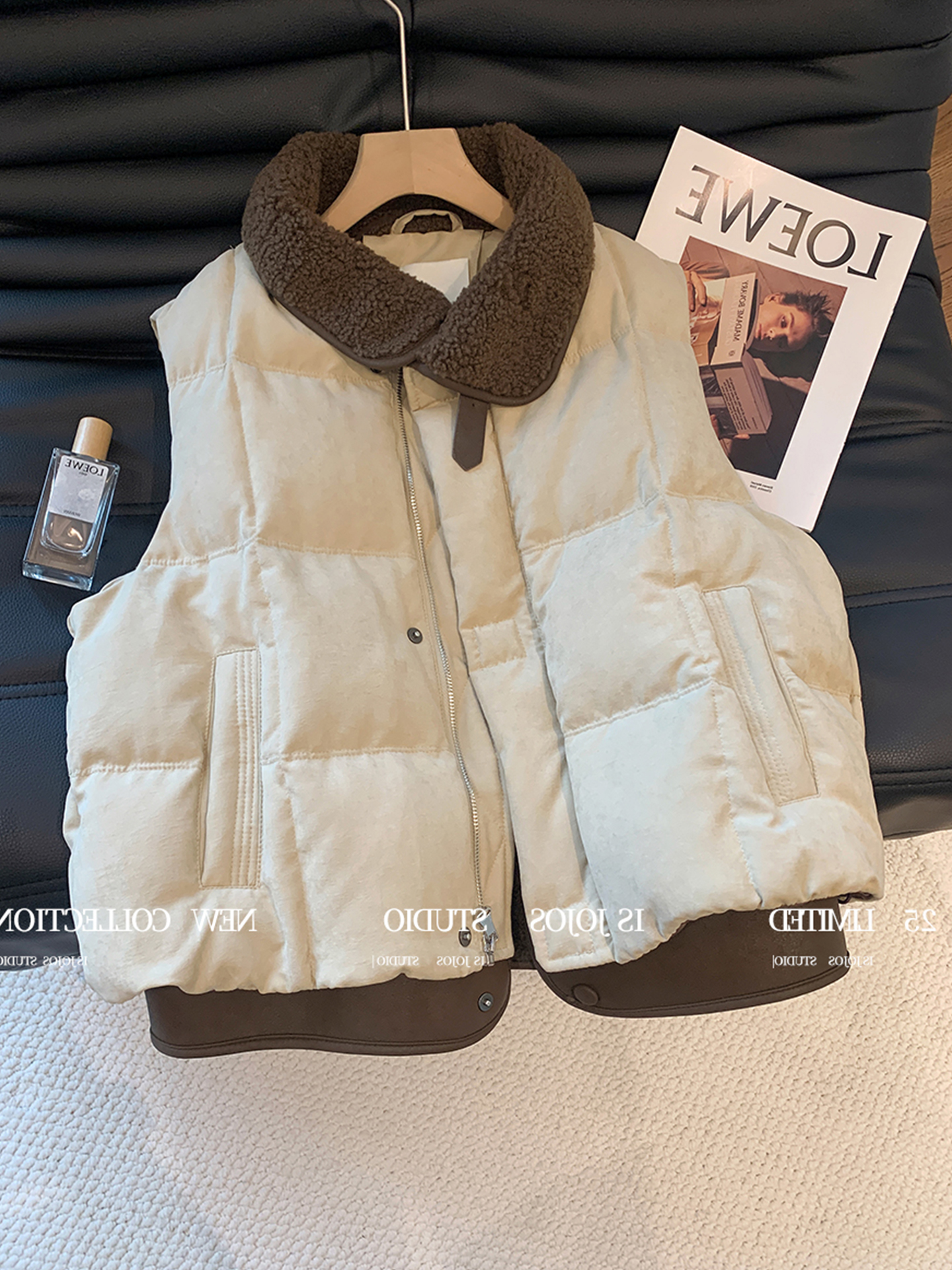 复古撞色拼接假两件马甲女2025冬季新款高级洋气保暖叠穿棉服上衣