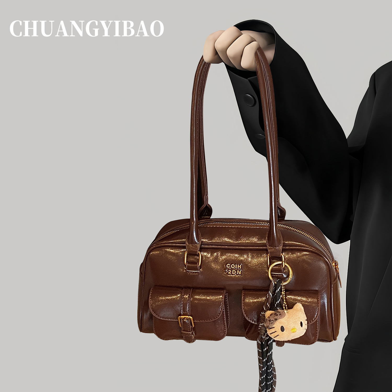 复古棕色精致保龄球包包女式2025新款潮秋冬小众高级感手提单肩包