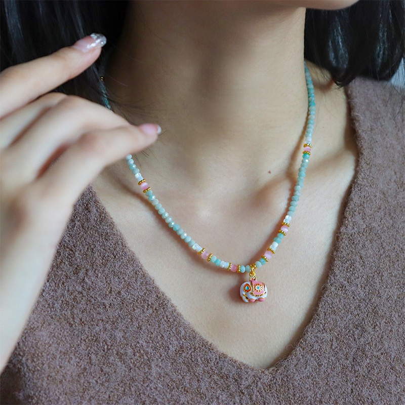 铜合金项链 原创新中式彩色滴油双面项链高级感轻奢锁骨链设计感