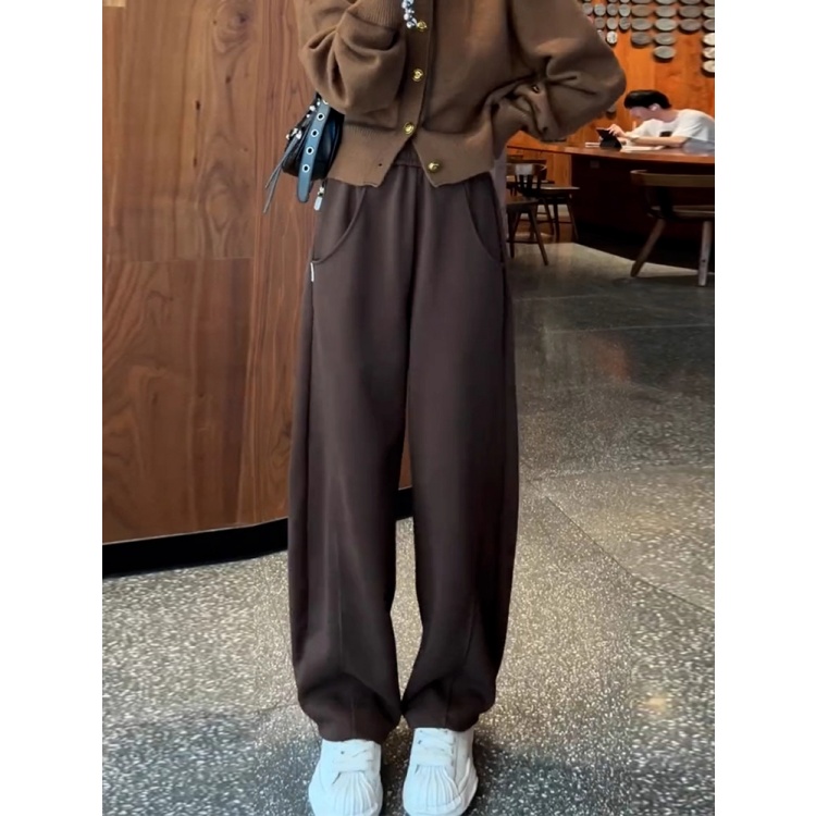 拉夏贝尔时尚弯刀香蕉裤女秋冬季2025新款宽松运动镰刀裤休闲卫裤