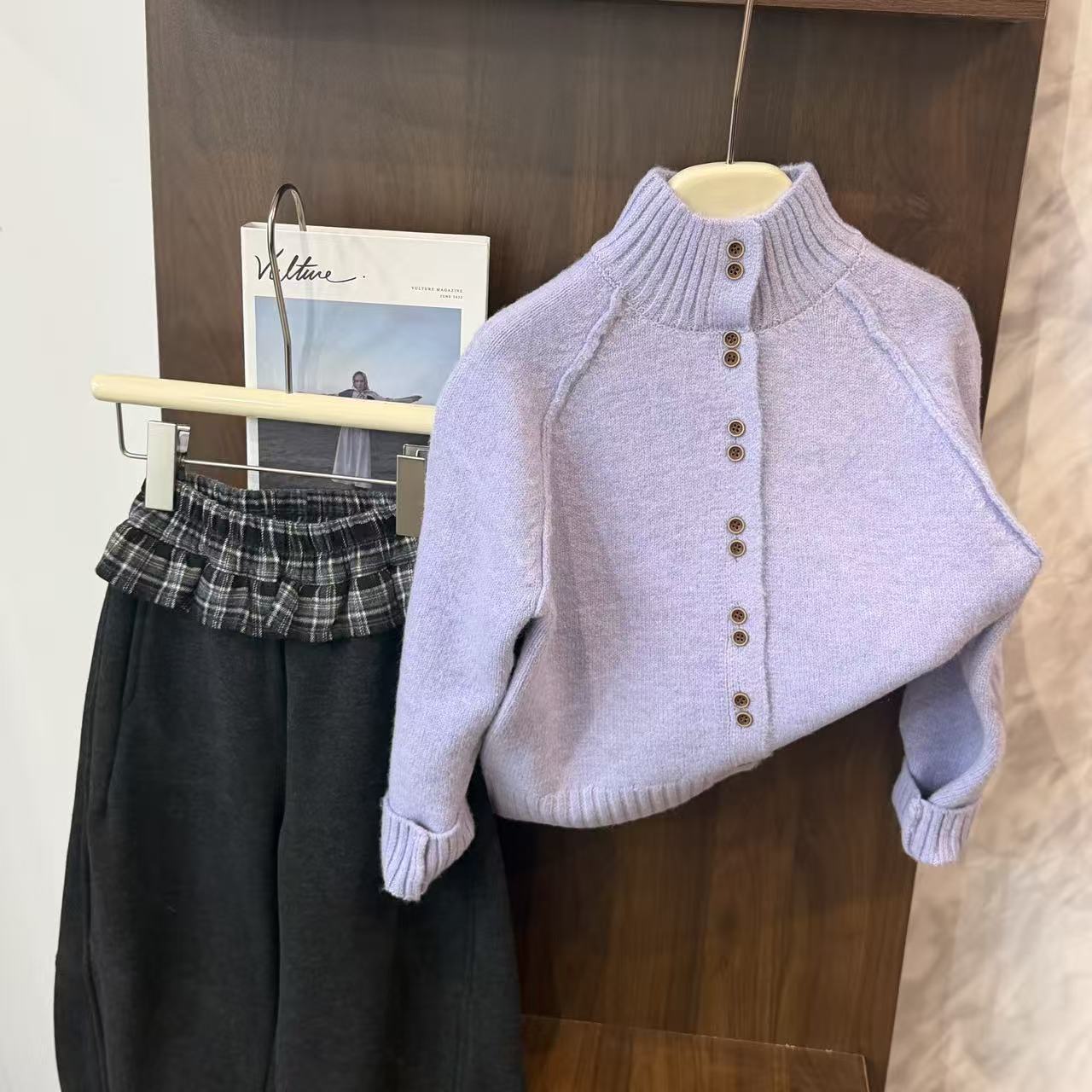 【现货】leomama女童紫色毛衣开衫外套25秋冬新儿童中大童百搭上衣